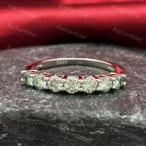 NEW Certified 3mm Blue Green Moissanite 7 Stone Half Eternity Band Ring